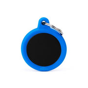 Médaille personnalisée pour chiens et chats, cercle en aluminium noir avec caoutchouc bleu