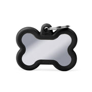 Médaille personnalisée pour chiens et chats « Os » en laiton chromé avec caoutchouc noir