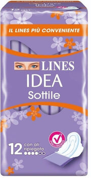 Lines idea Sottile Anatomico Ripiegato con Ali 12 Assorbenti