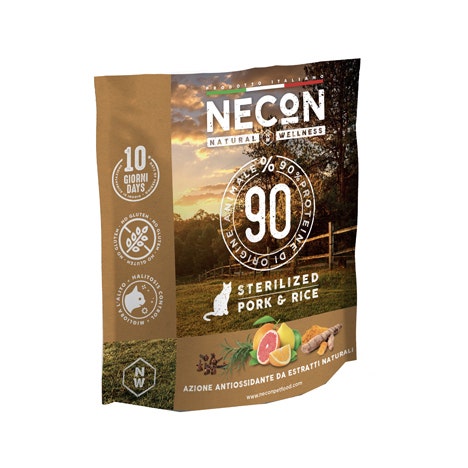 Necon NW Croquettes pour chat stérilisé, protéine animale unique, porc et riz, 400 g