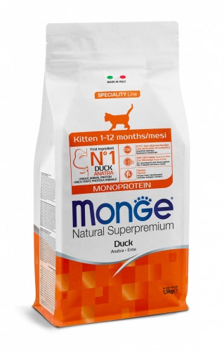 Monge Natural Superpremium Kitten Monoprotein Croquettes au canard pour chatons, sac de 400 g