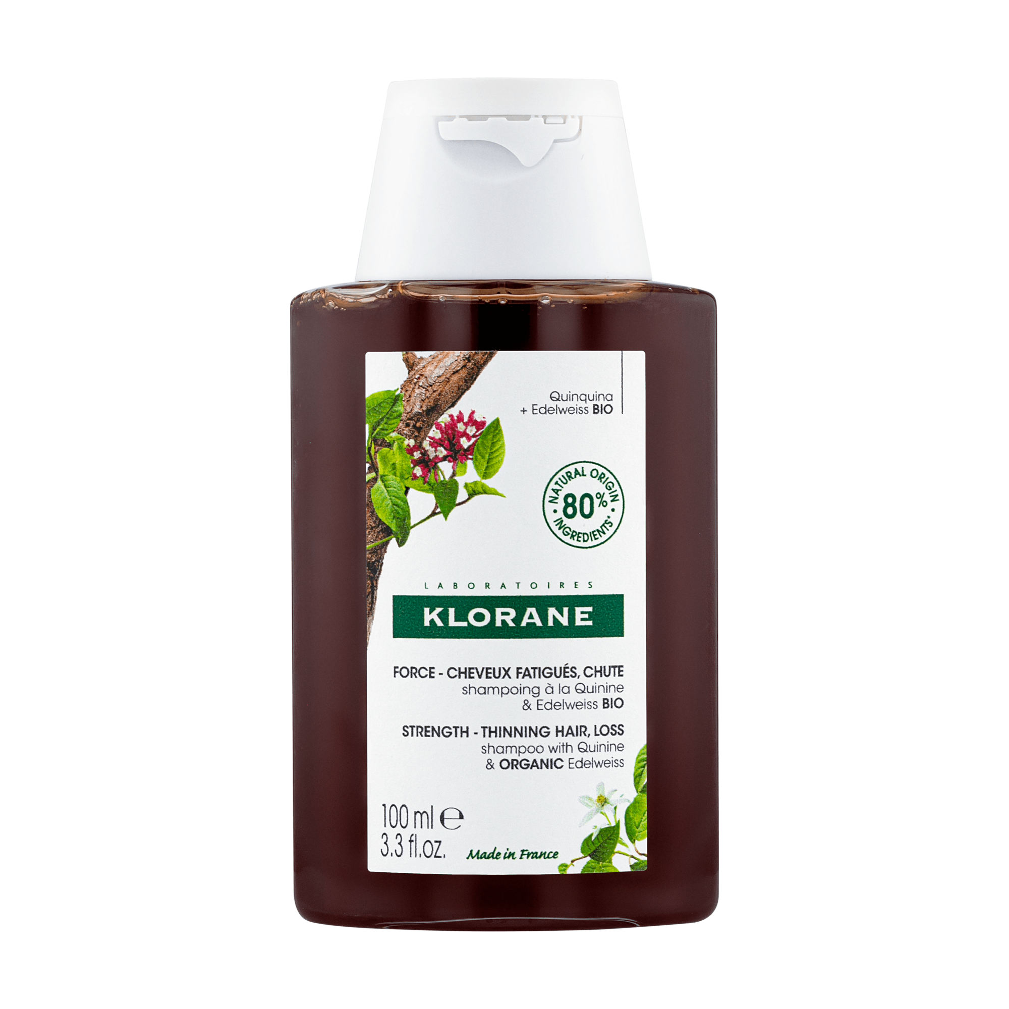 Klorane Shampooing à la quinine et à l'edelweiss bio contre la chute des cheveux 100 ml