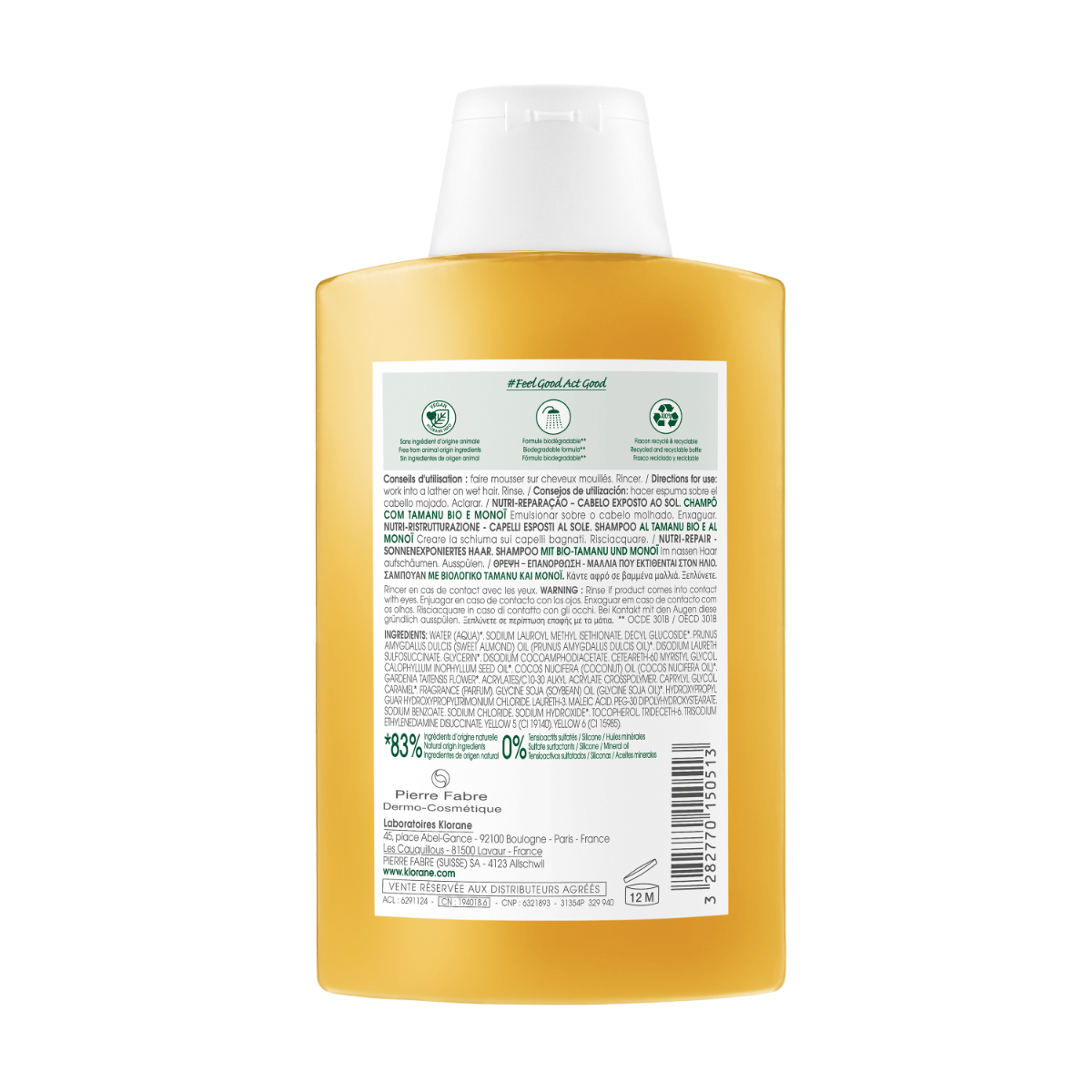 Klorane Shampoo Nutritivo Tamanu Bio E Monoï 200ml