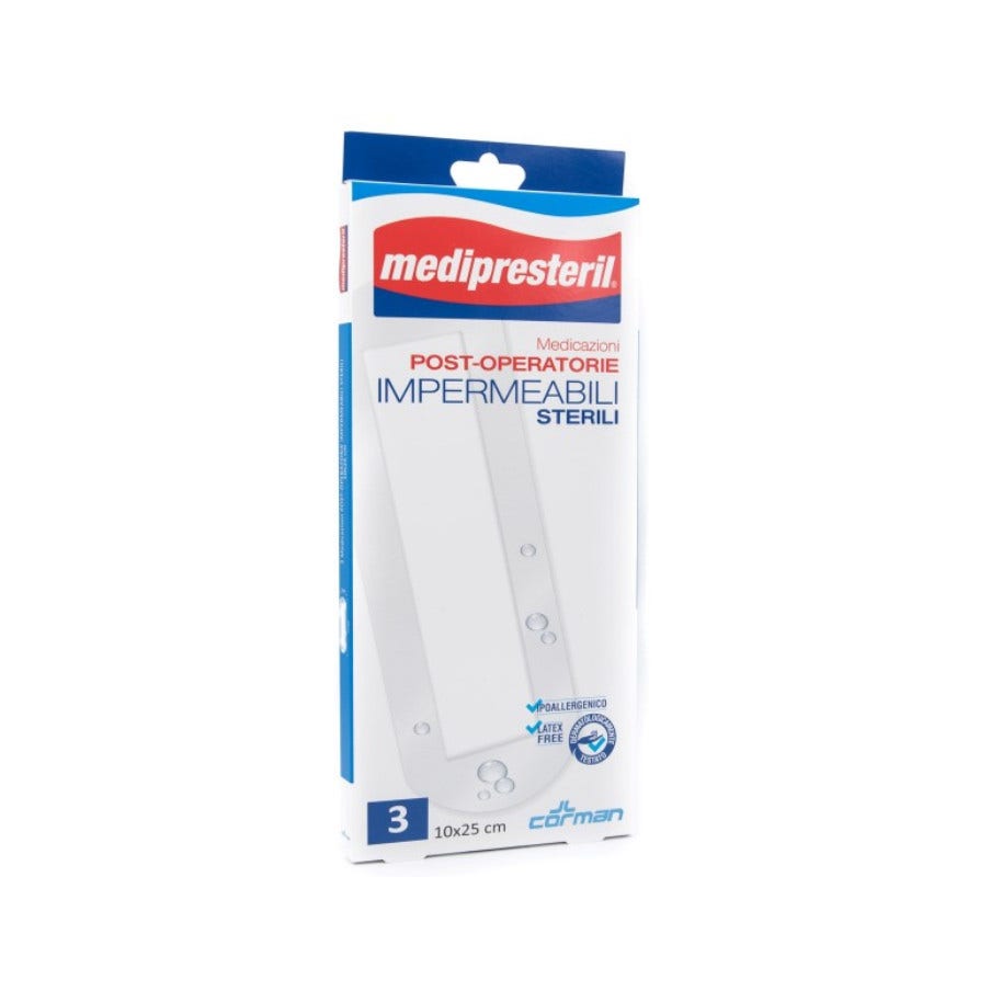 Medicazione Medipresteril Post Operatoria Ipermeabile Sterile 10x25 cm 3 Pezzi