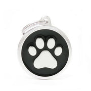Médaille personnalisée pour chiens et chats en forme de cercle avec patte, couleur noire, grande taille