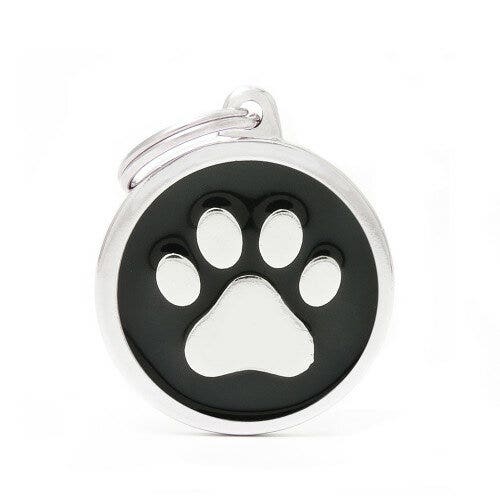 Médaille personnalisée pour chiens et chats en forme de cercle avec patte, couleur noire, grande taille