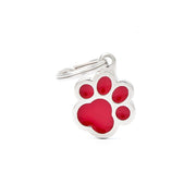 Médaille personnalisée pour chiens et chats, forme ronde avec une patte rouge