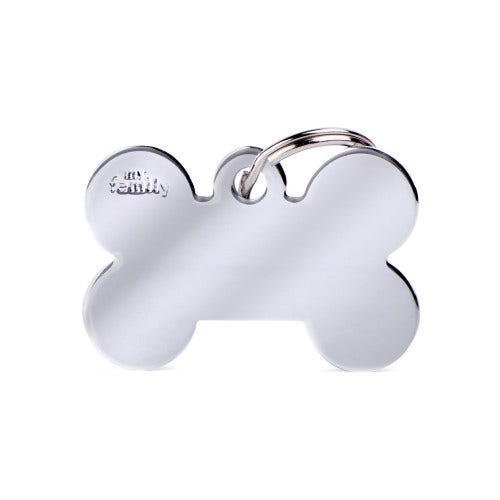 Médaille personnalisée pour chiens et chats en forme d'os en laiton chromé, grande taille