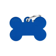 Médaille personnalisée pour chiens et chats en forme d'os en aluminium bleu, grande taille