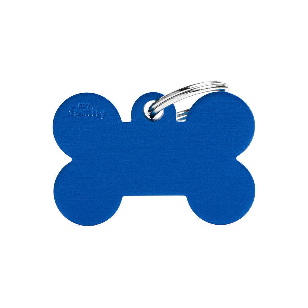 Médaille personnalisée pour chiens et chats en forme d'os en aluminium bleu, grande taille