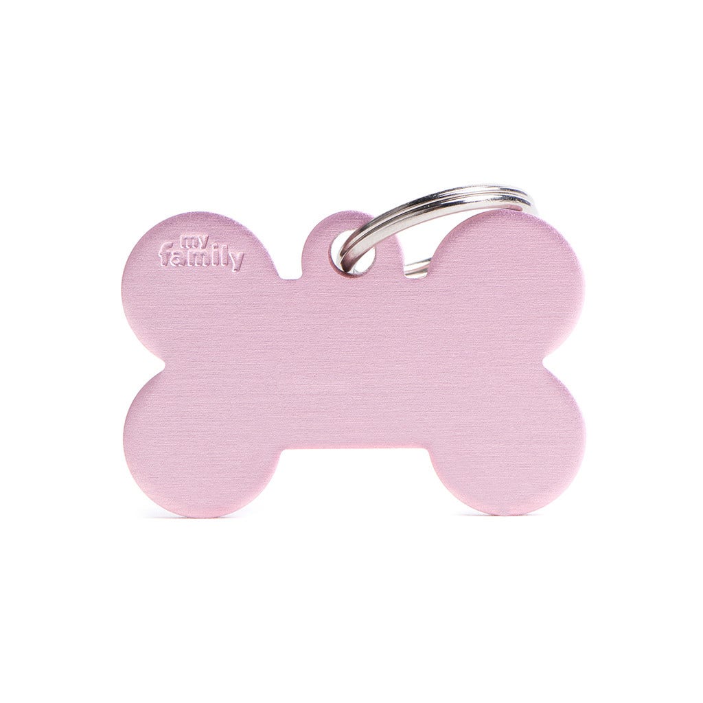 Médaille personnalisée pour chiens et chats en forme d'os en aluminium rose, grande taille