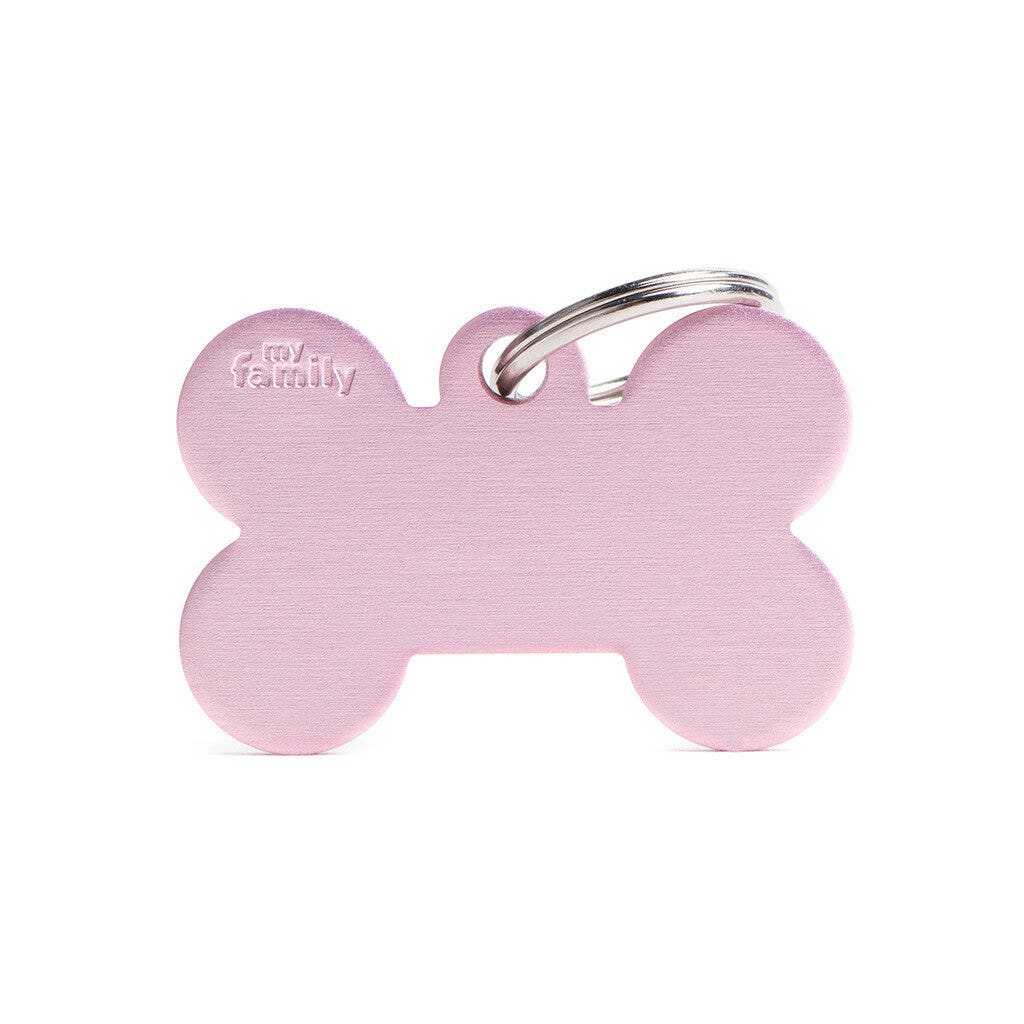 Médaille personnalisée pour chiens et chats en forme d'os en aluminium rose, grande taille