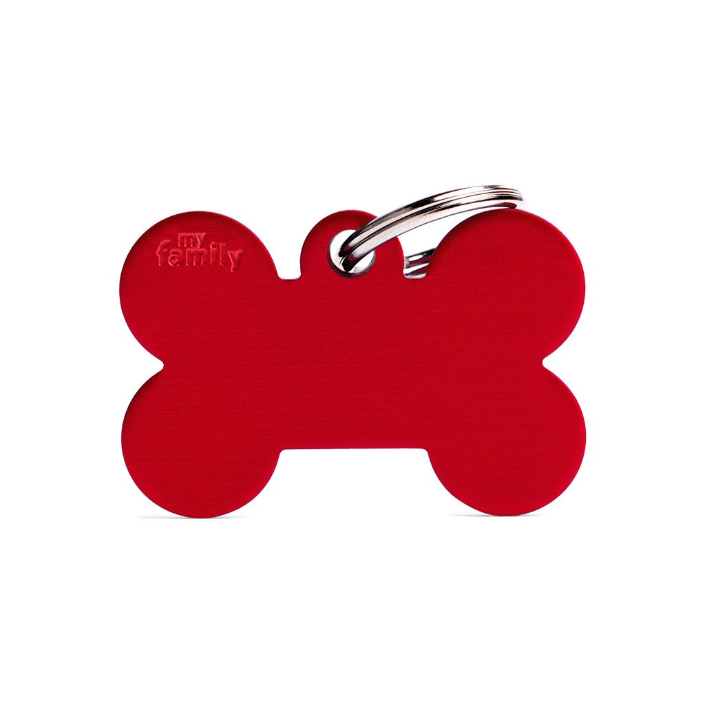 Médaille personnalisée pour chiens et chats en forme d'os en aluminium rouge, grande taille