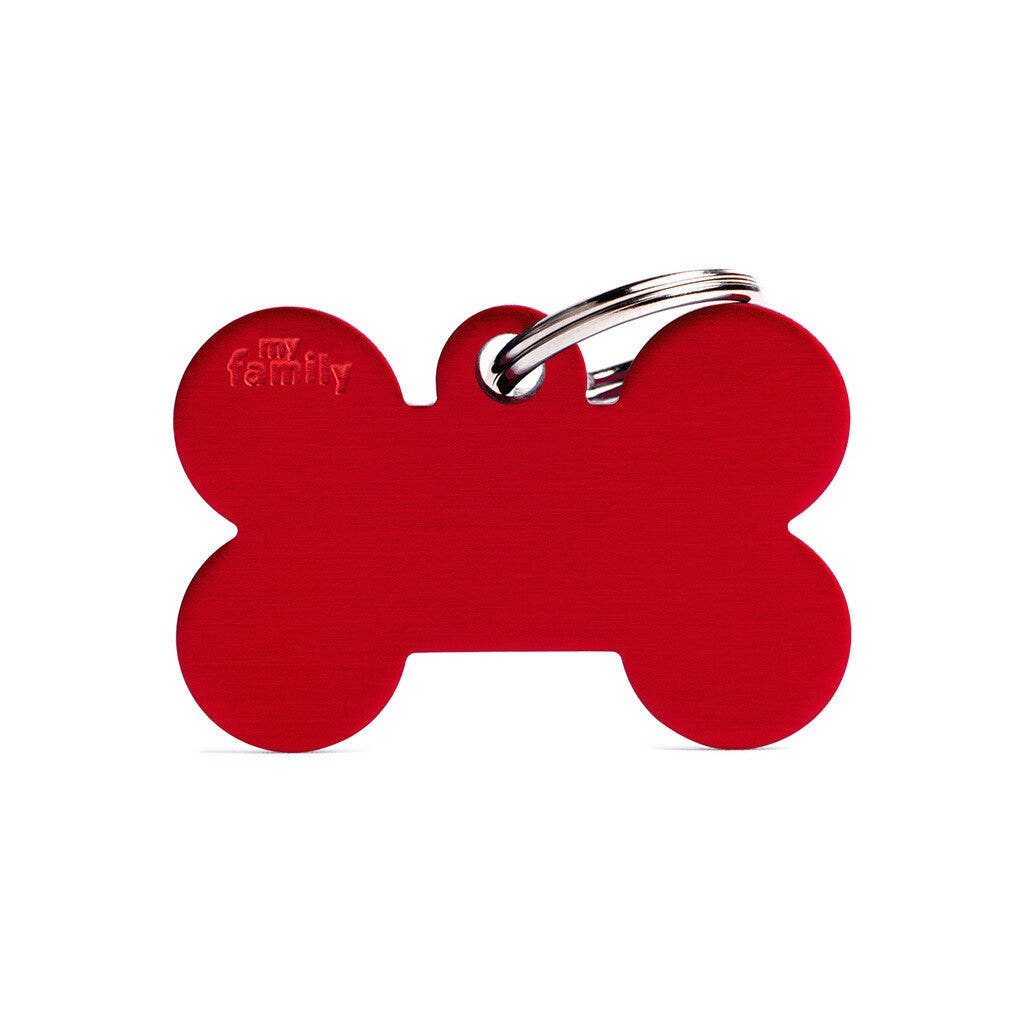 Médaille personnalisée pour chiens et chats en forme d'os en aluminium rouge, grande taille