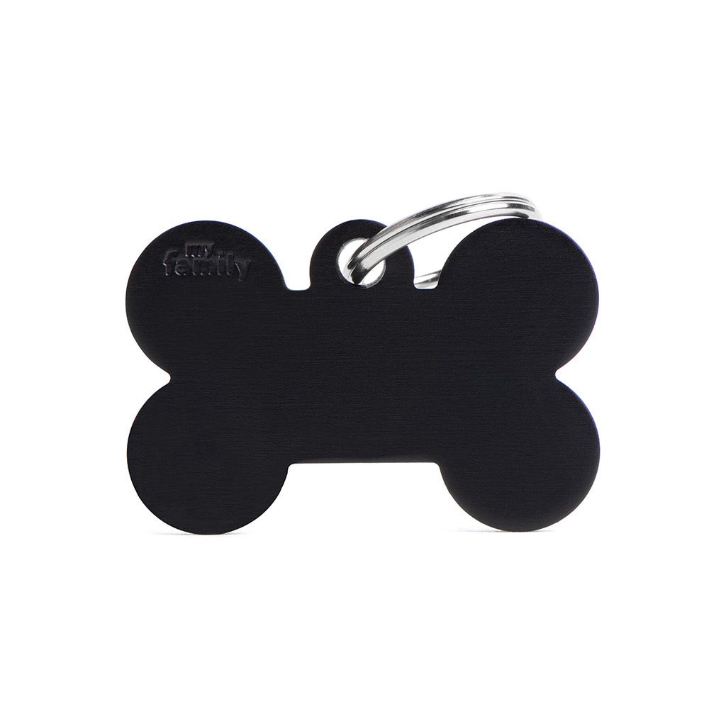 Médaille personnalisée pour chiens et chats en forme d'os en aluminium noir, grande taille
