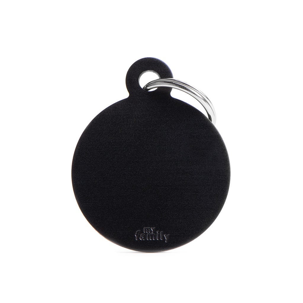 Médaille personnalisée pour chiens et chats, forme cercle, en aluminium noir, grande taille