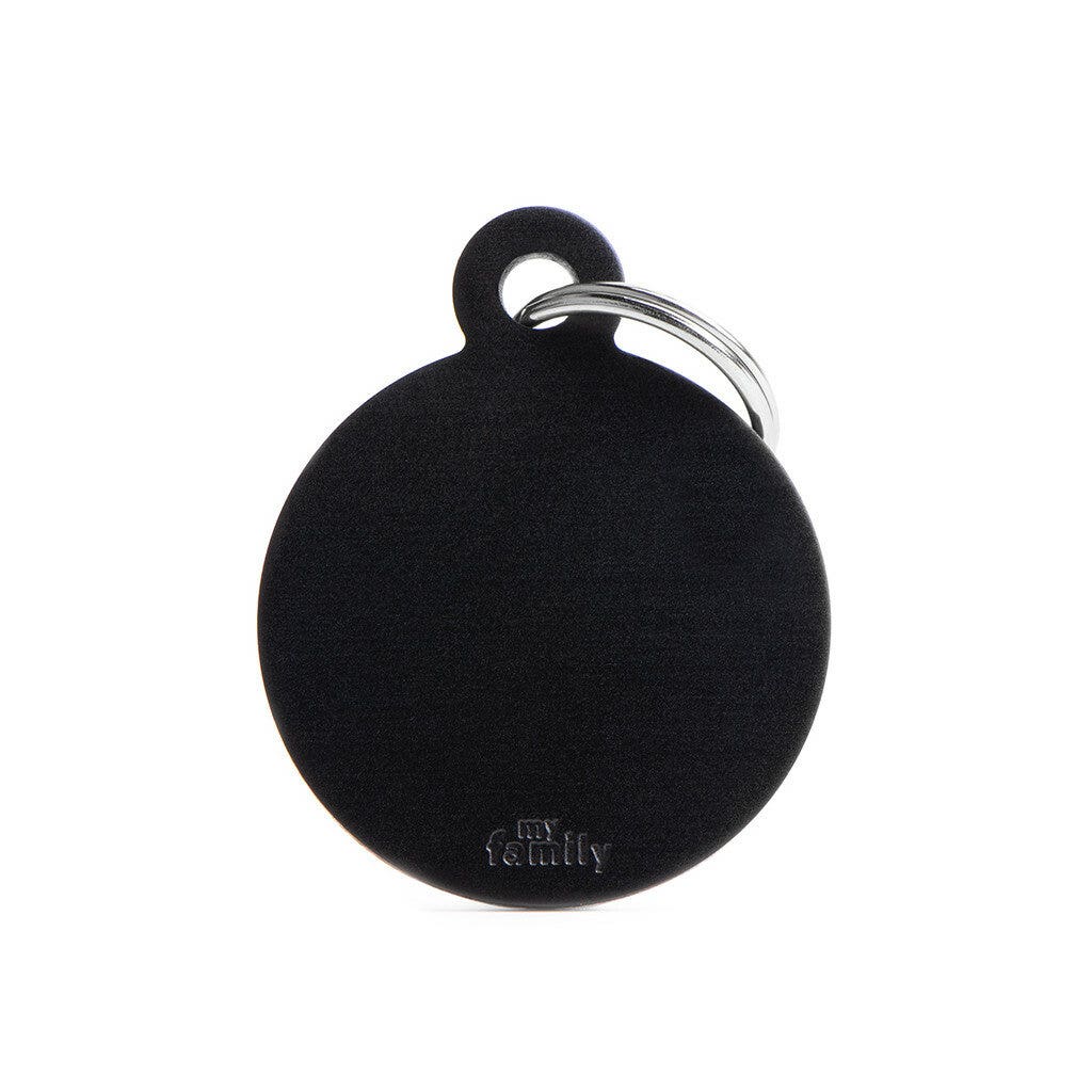 Médaille personnalisée pour chiens et chats, forme cercle, en aluminium noir, grande taille