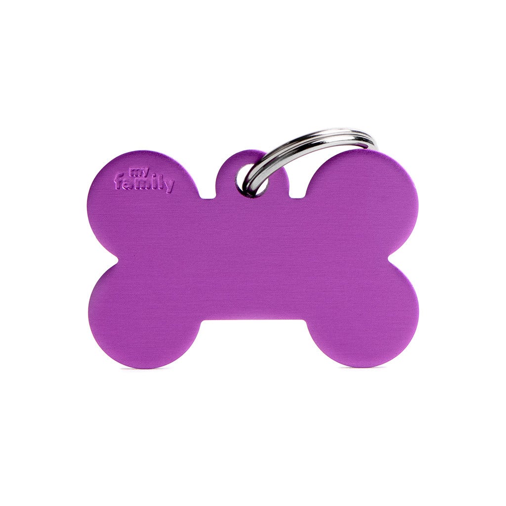 Médaille personnalisée pour chiens et chats en forme d'os en aluminium violet, grande taille