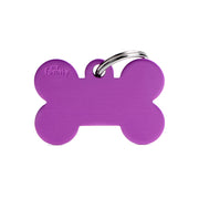 Médaille personnalisée pour chiens et chats en forme d'os en aluminium violet, grande taille