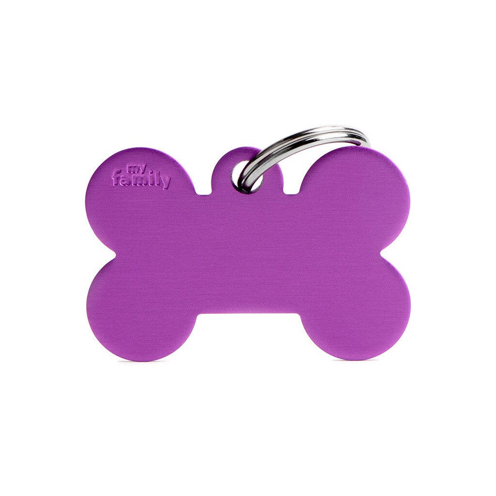 Médaille personnalisée pour chiens et chats en forme d'os en aluminium violet, grande taille