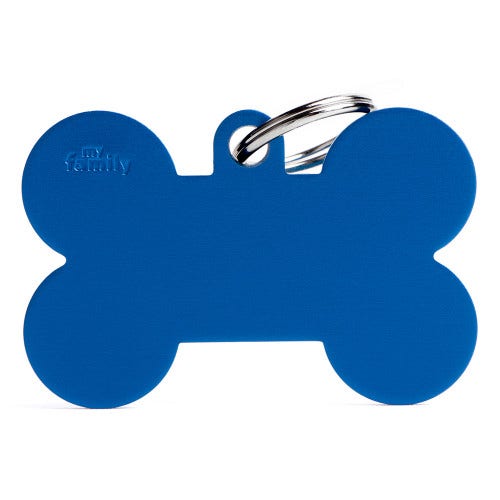 Médaille personnalisée pour chiens et chats en forme d'os en aluminium bleu, taille XL