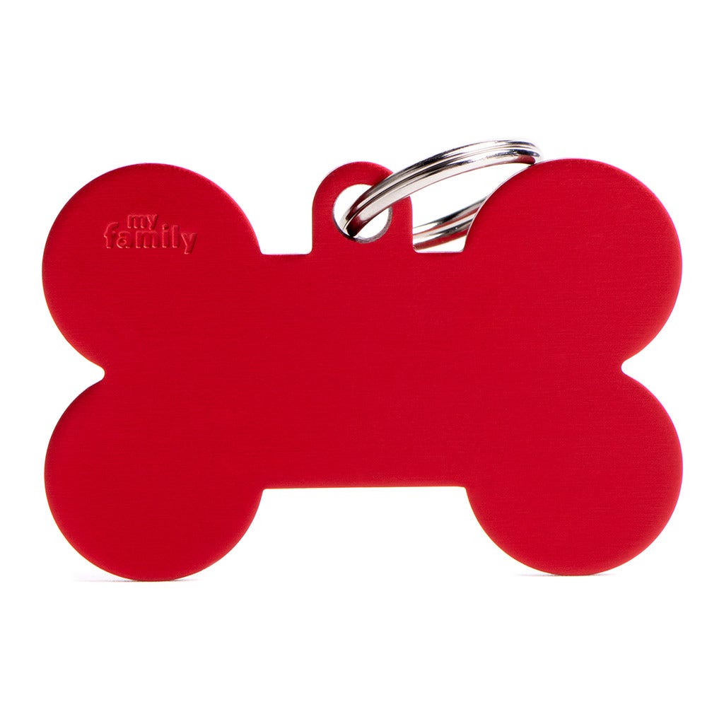 Médaille personnalisée pour chiens et chats en forme d'os en aluminium rouge, taille XL