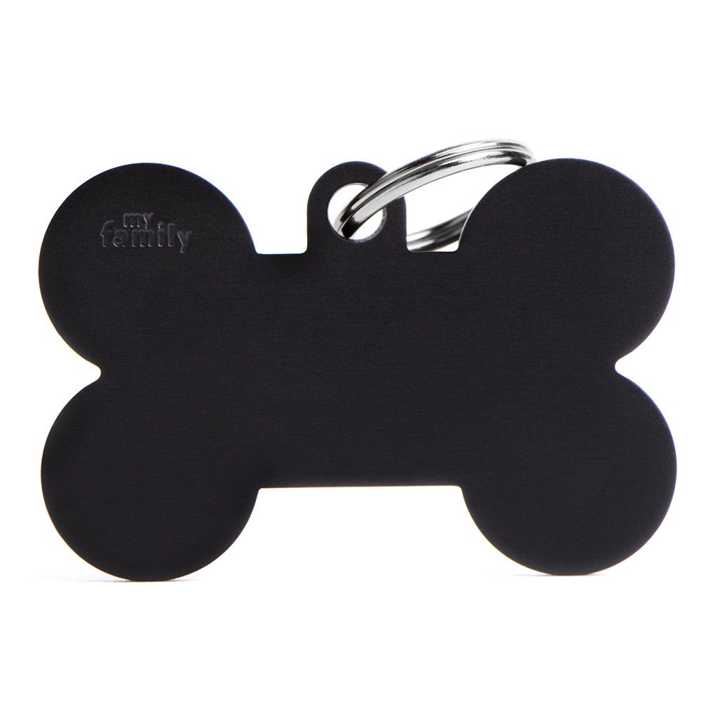 Médaille personnalisée pour chiens et chats en forme d'os en aluminium noir, taille XL