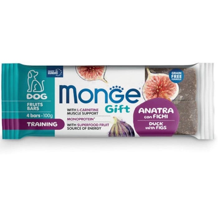 Monge Fruits Bars Training Barrette pour chiens adultes Canard aux figues 100 g
