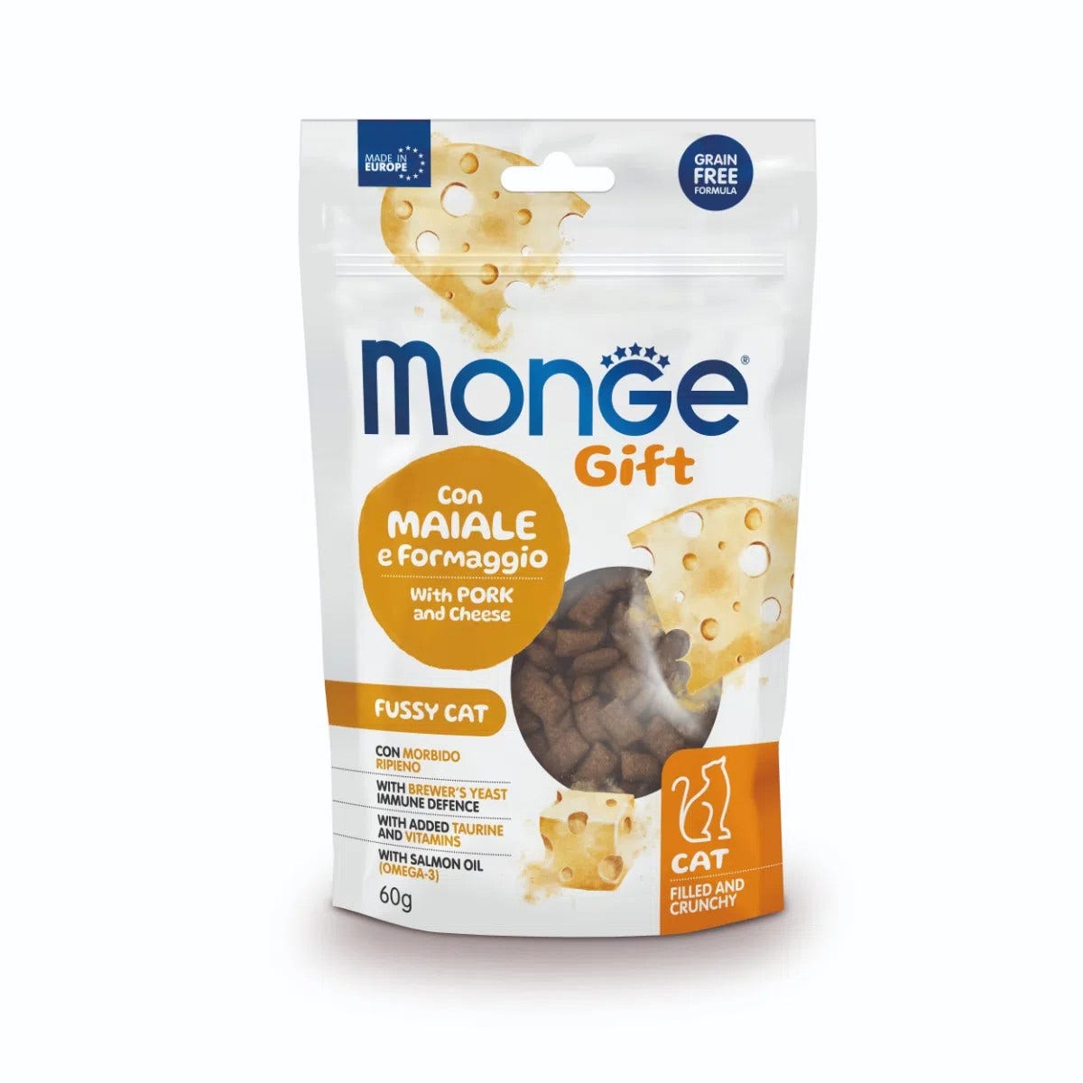 Monge Filled And Crunchy Snack pour chats au porc et au fromage 60 g
