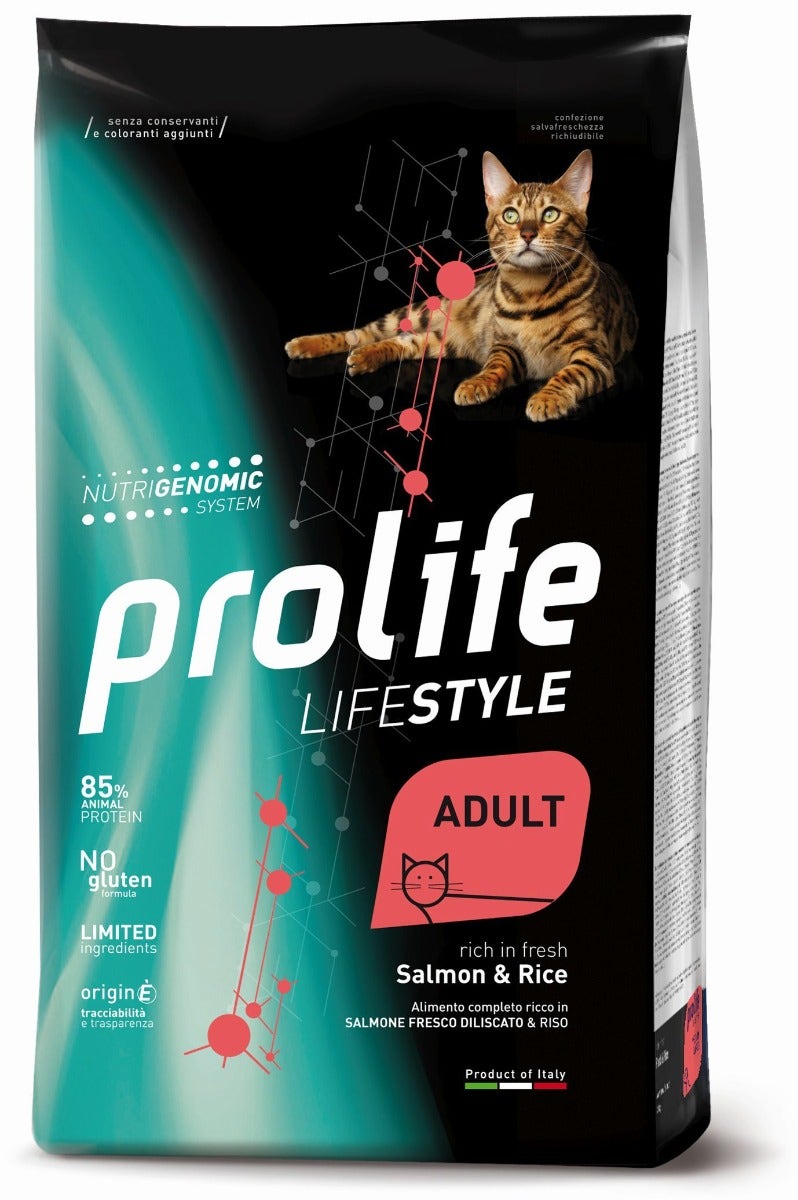 Prolife Cat Life Style Nourriture sèche pour chats adultes au saumon et au riz, sac de 1,5 kg