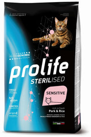 Prolife Sterilised Sensitive Porc frais et riz, croquettes pour chats adultes, 1,5 kg