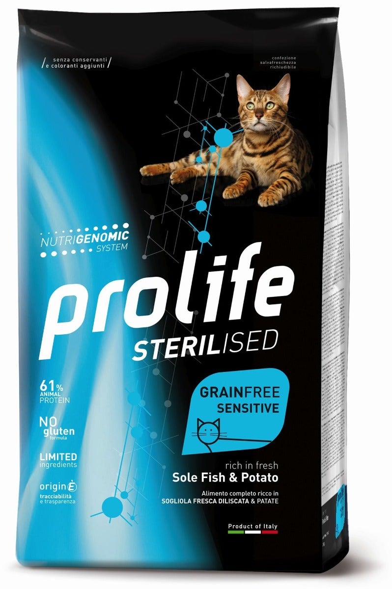 Prolife Cat Sterilised Grain Free Croquettes pour chats adultes Sole et pommes de terre 7 kg