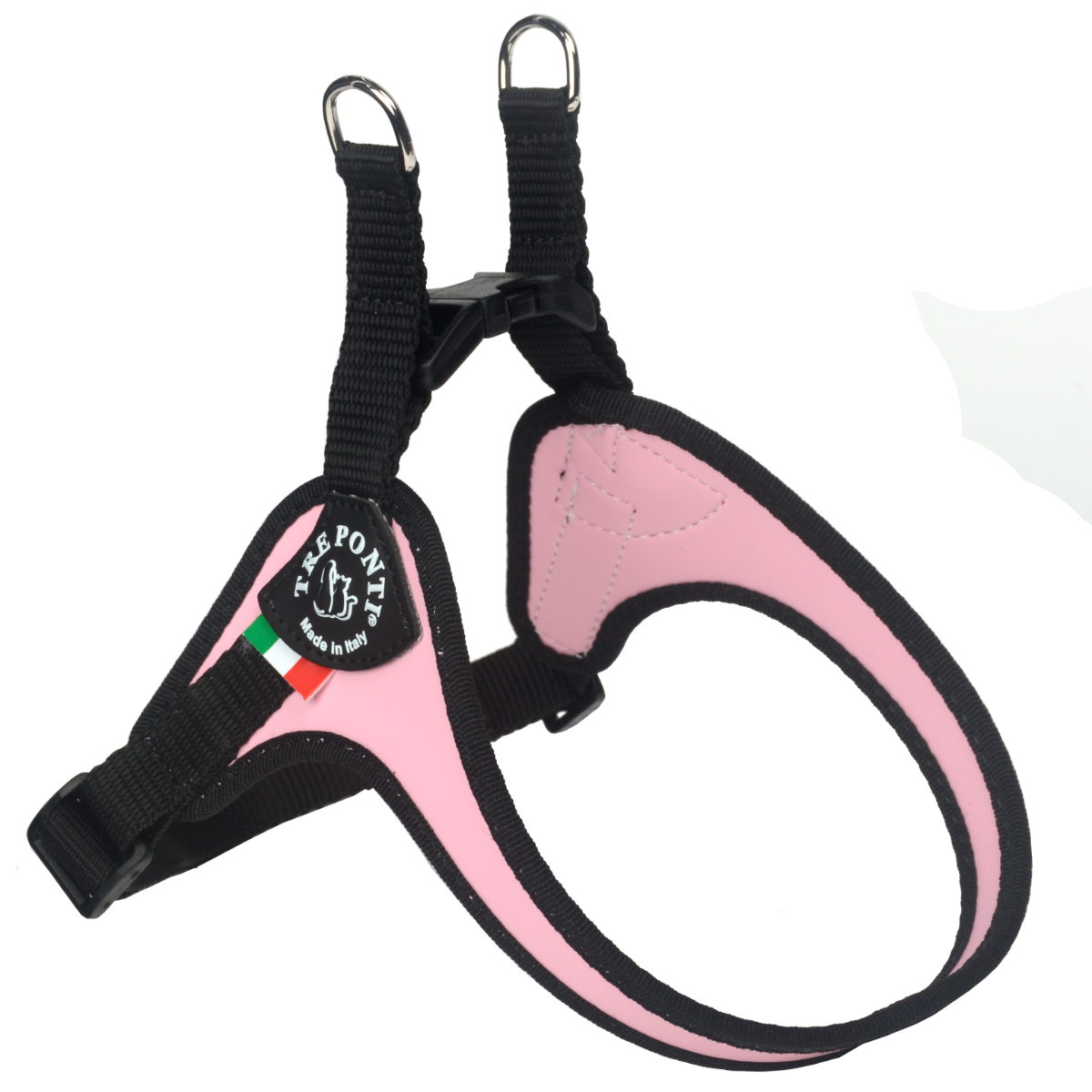 Tre Ponti Harnais Easy Fit avec sangle ventrale réglable, bordure cannelée rose, pour chiens 4/5 kg, taille 2