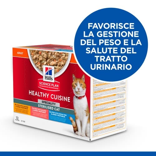Hill's Science Plan Healthy Cuisine Gatto Sterilizzato Gusti Assortiti Pollo/Salmone/Pesce Oceanico Multipack 12x80gr
