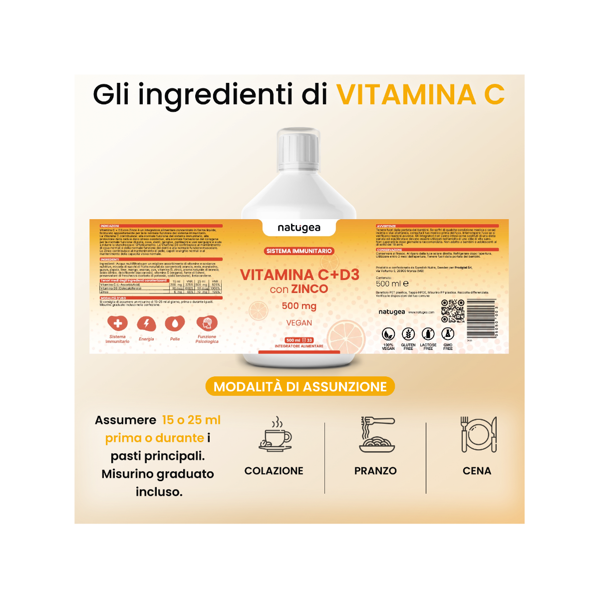 Natugea Vitamina C Liquida + D3 con Zinco 500ml